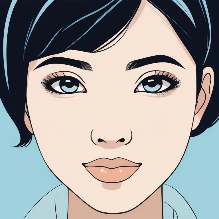 二次元极简风格女孩肖像:黑短发少女微笑