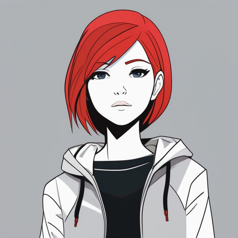 二次元极简风格女孩肖像:红发冷静少女