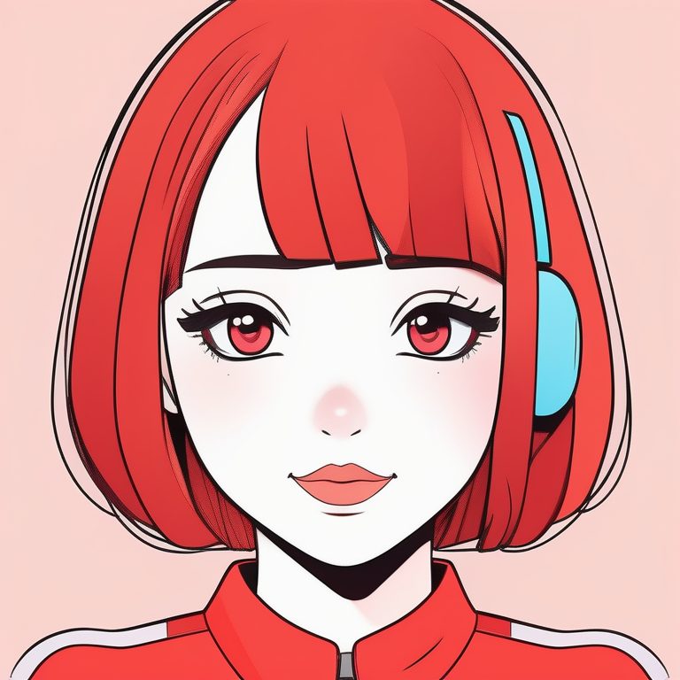 二次元极简风格女孩肖像——红色波波头俏皮少女