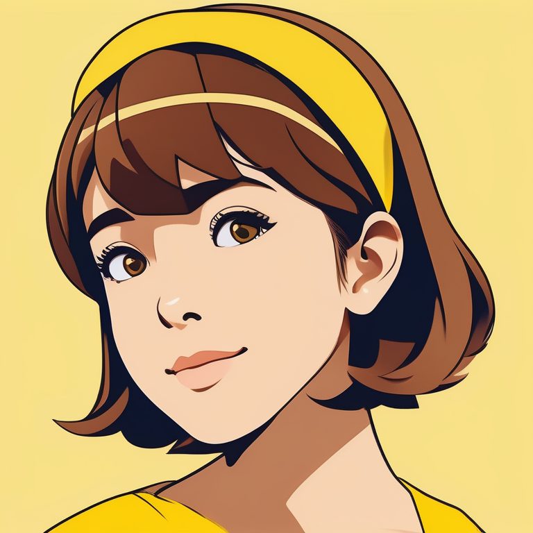 二次元极简风格女孩肖像:黄色发带短发女孩微笑