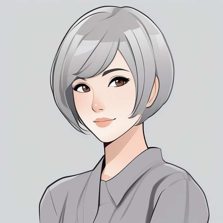 二次元极简风格女孩肖像——灰色短发率直少女