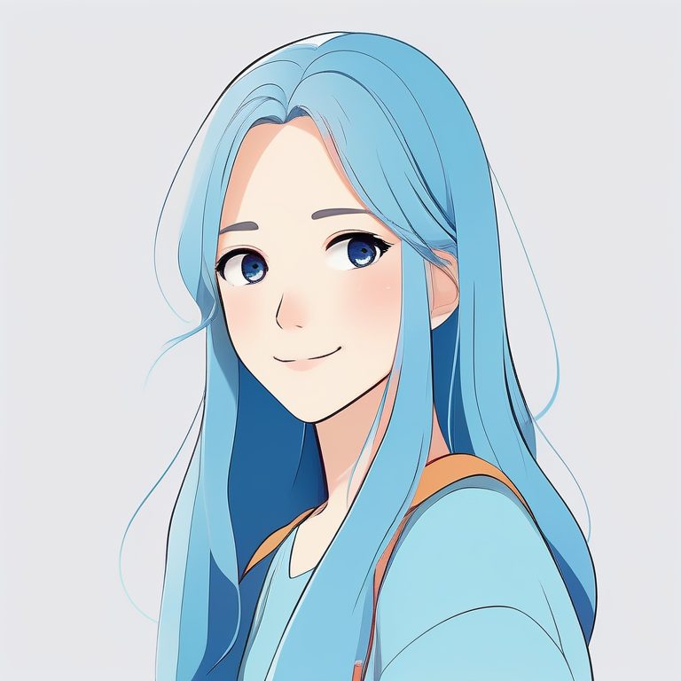 二次元极简风格女孩肖像——蓝色长发温柔少女