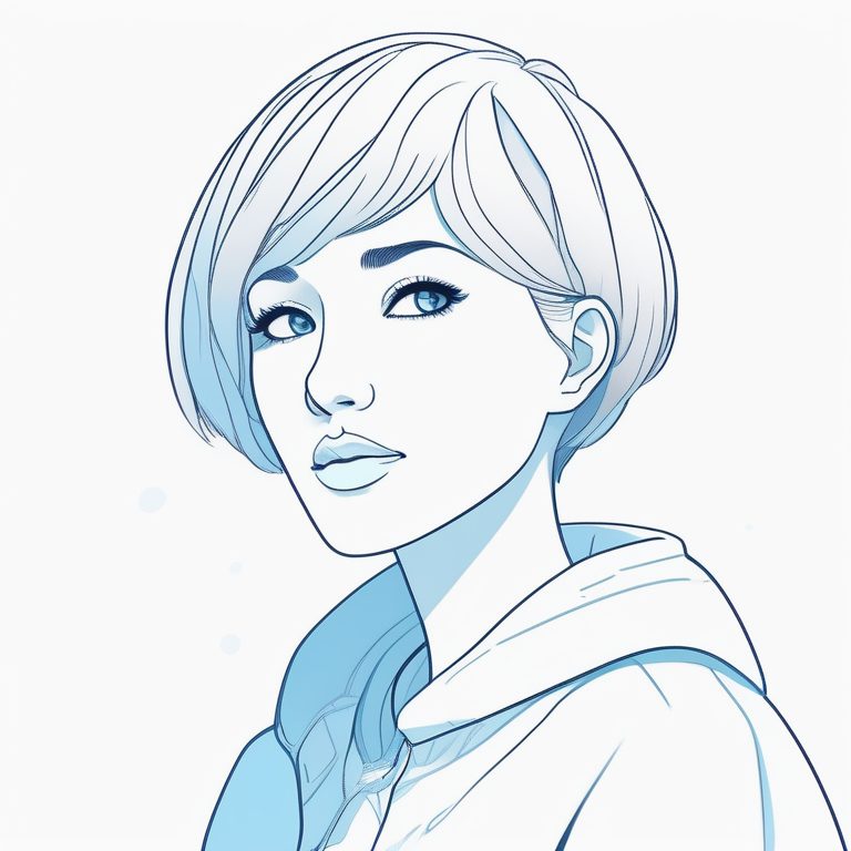 二次元极简风格女孩肖像:冷色调短发少女