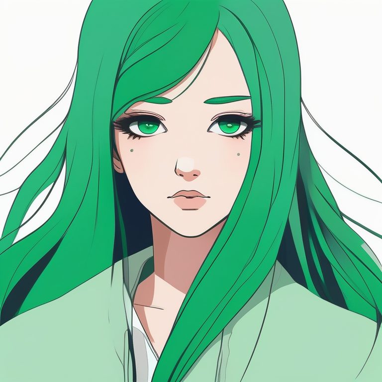 二次元极简风格女孩肖像:绿色调忧郁少女