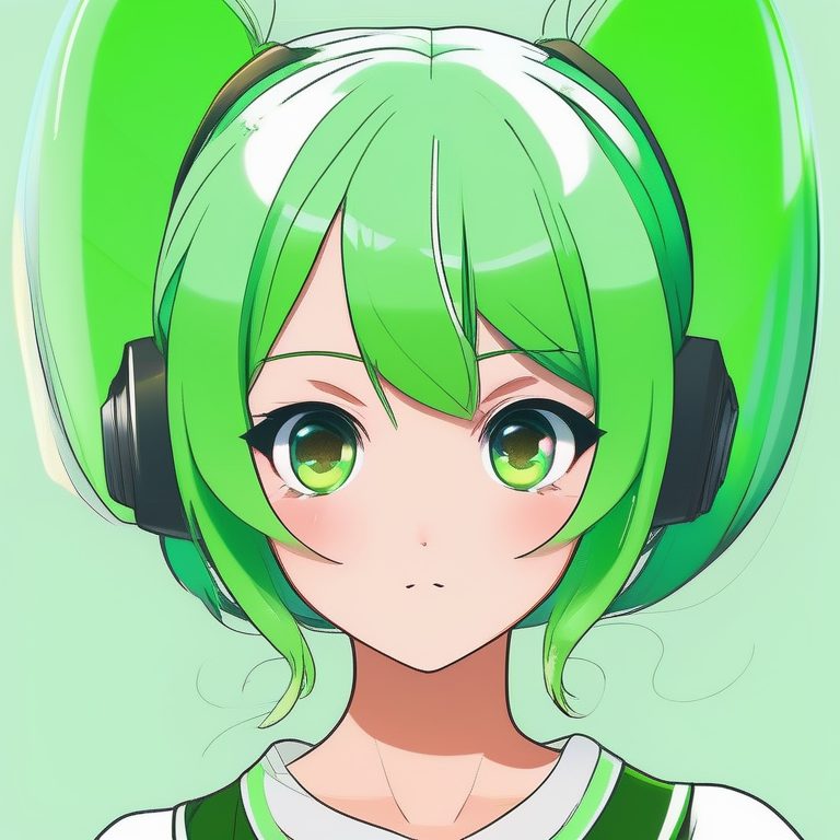 二次元极简风格女孩肖像——绿色双马尾活力少女