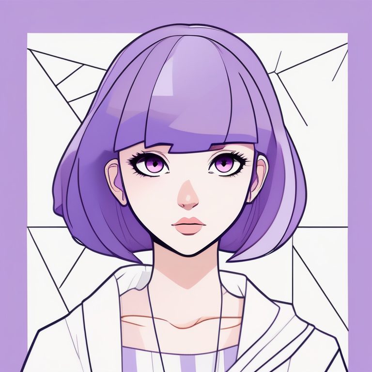 二次元极简风格女孩肖像:紫色短发女孩