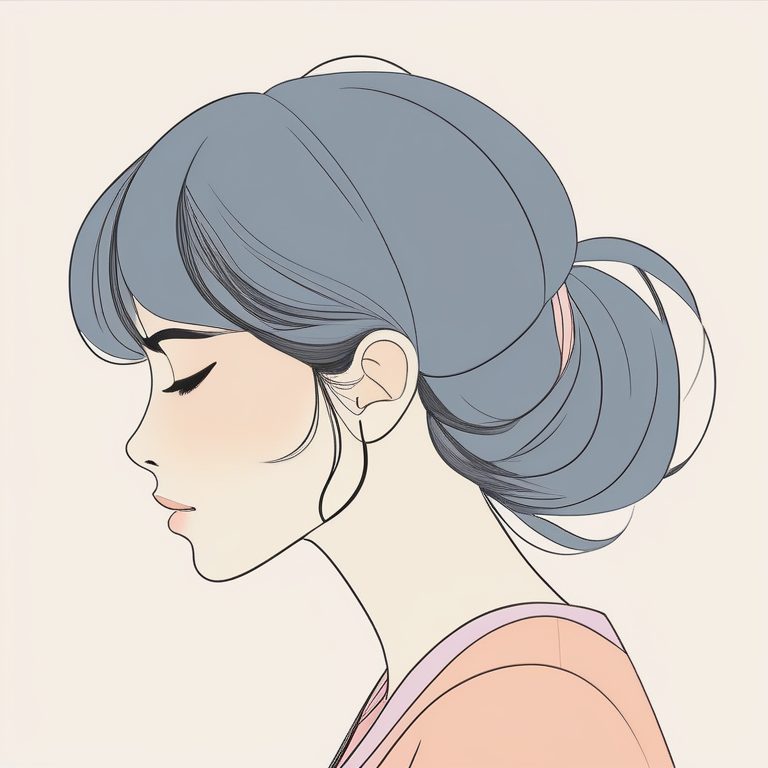 二次元极简风格女孩在纯色背景下的侧颜简笔画