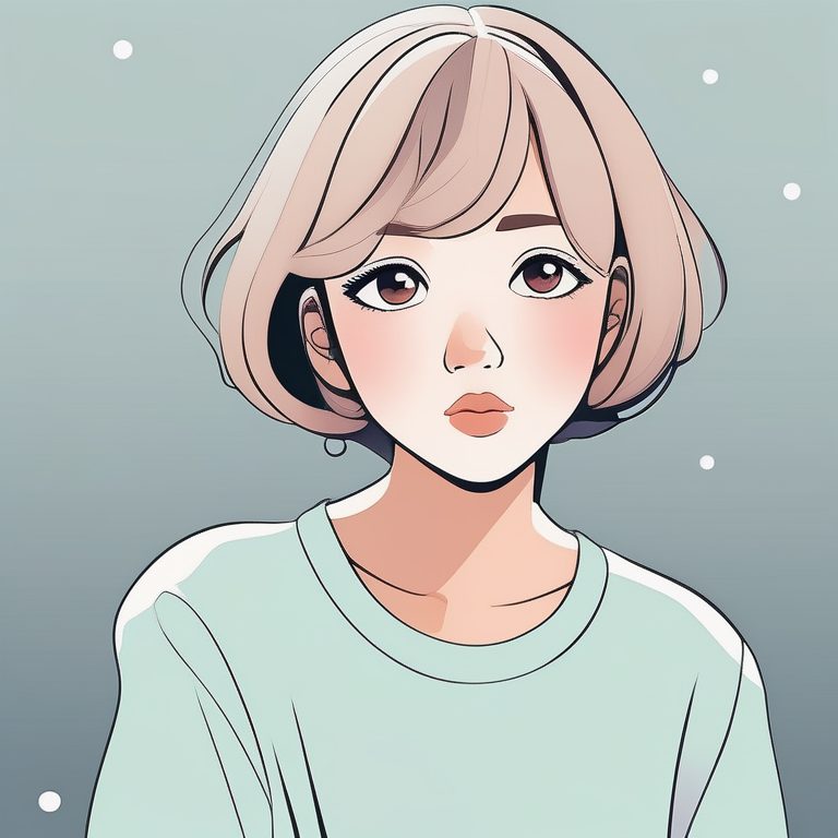 二次元极简风女孩肖像,简洁纯色背景