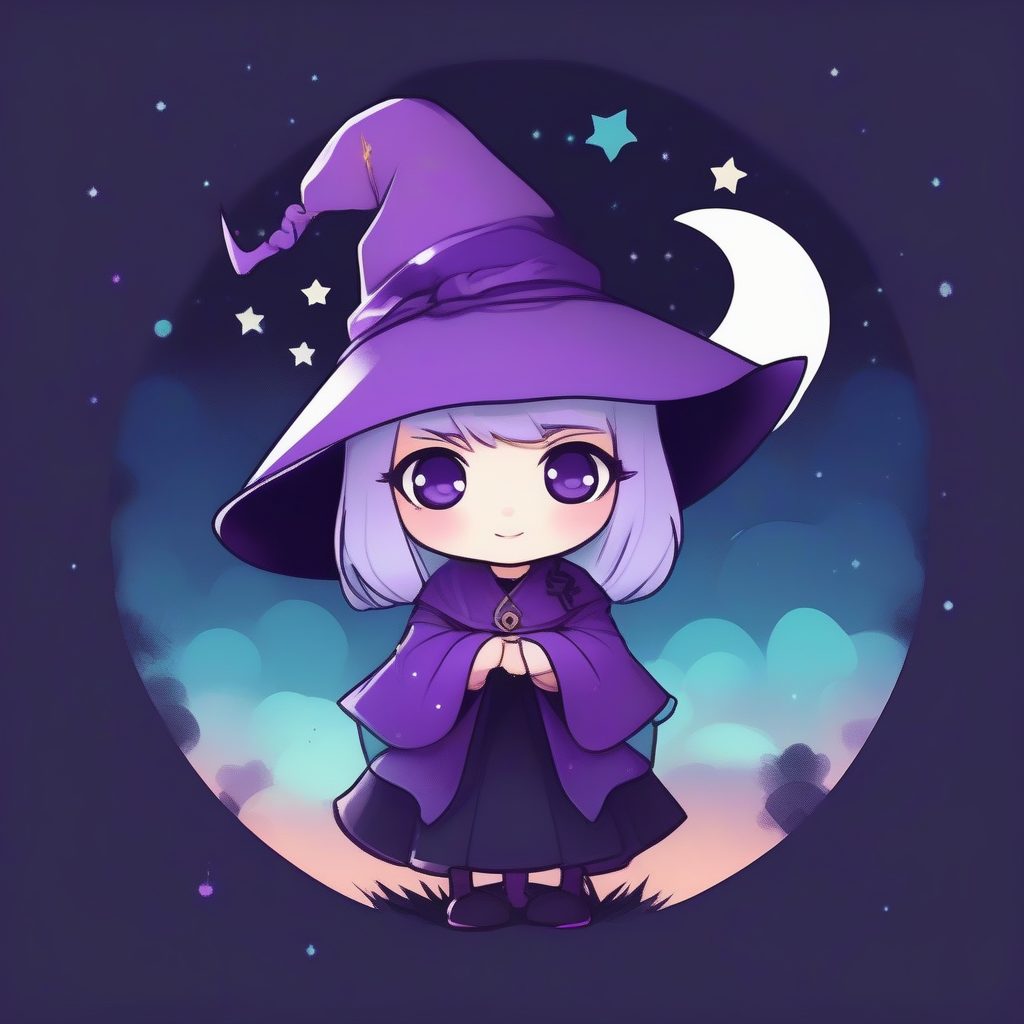 二次元极简风女巫角色卡：Cel Shading与纯色空旷背景完美结合