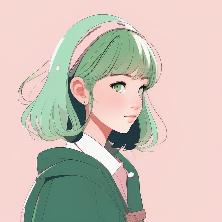 二次元极简风少女肖像:粉色可爱少女