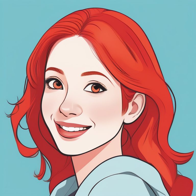 二次元极简风少女肖像:红发微笑少女