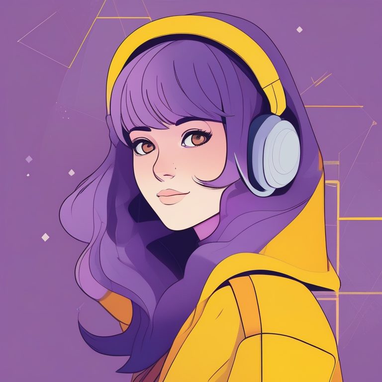 二次元极简风少女肖像：紫发沉思少女