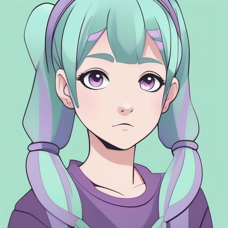 二次元极简风少女肖像:紫色双马尾女孩