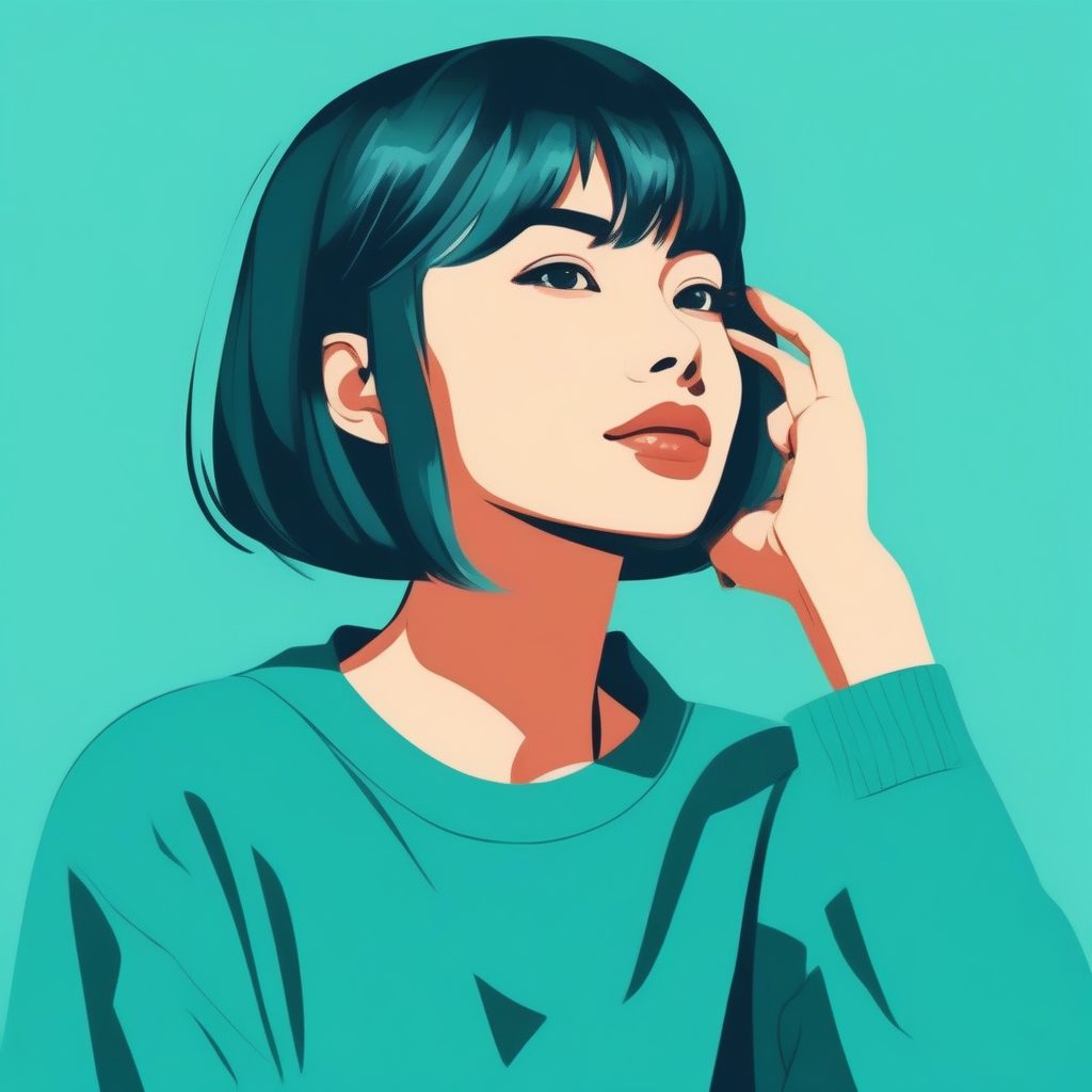 二次元极简风:眨眼比V的元气少女,纯青色背景提示词 61 二次元极简风:眨眼比V的元气少女,纯青色背景提示词