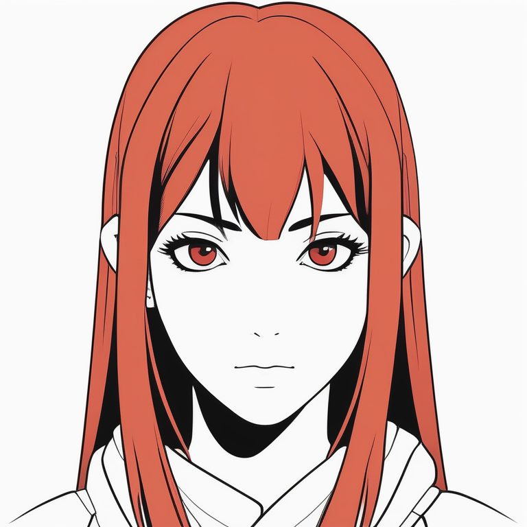 二次元极简女孩肖像:红色刘海少女