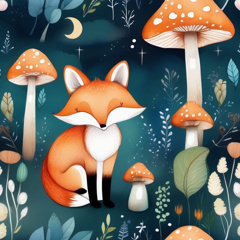 儿童故事书风格狐狸与森林夜景