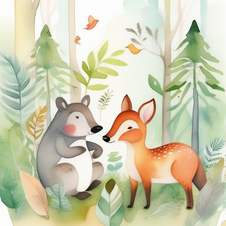 儿童绘本风格的森林动物聚会