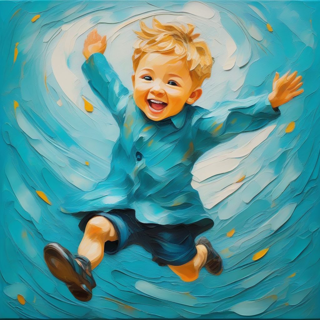 梵高风格Q版男孩油画：充满活力的厚涂全身像