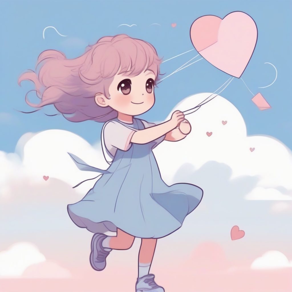 放风筝的轻快女孩:心形风筝和柔和色调的户外场景 3 放风筝的轻快女孩:心形风筝和柔和色调的户外场景