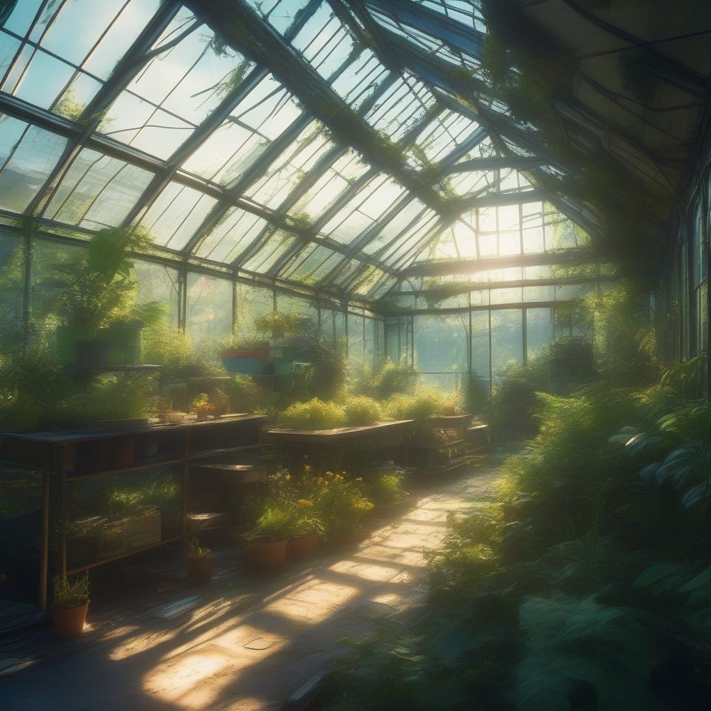 废弃温室：阳光穿透玻璃后的生命力