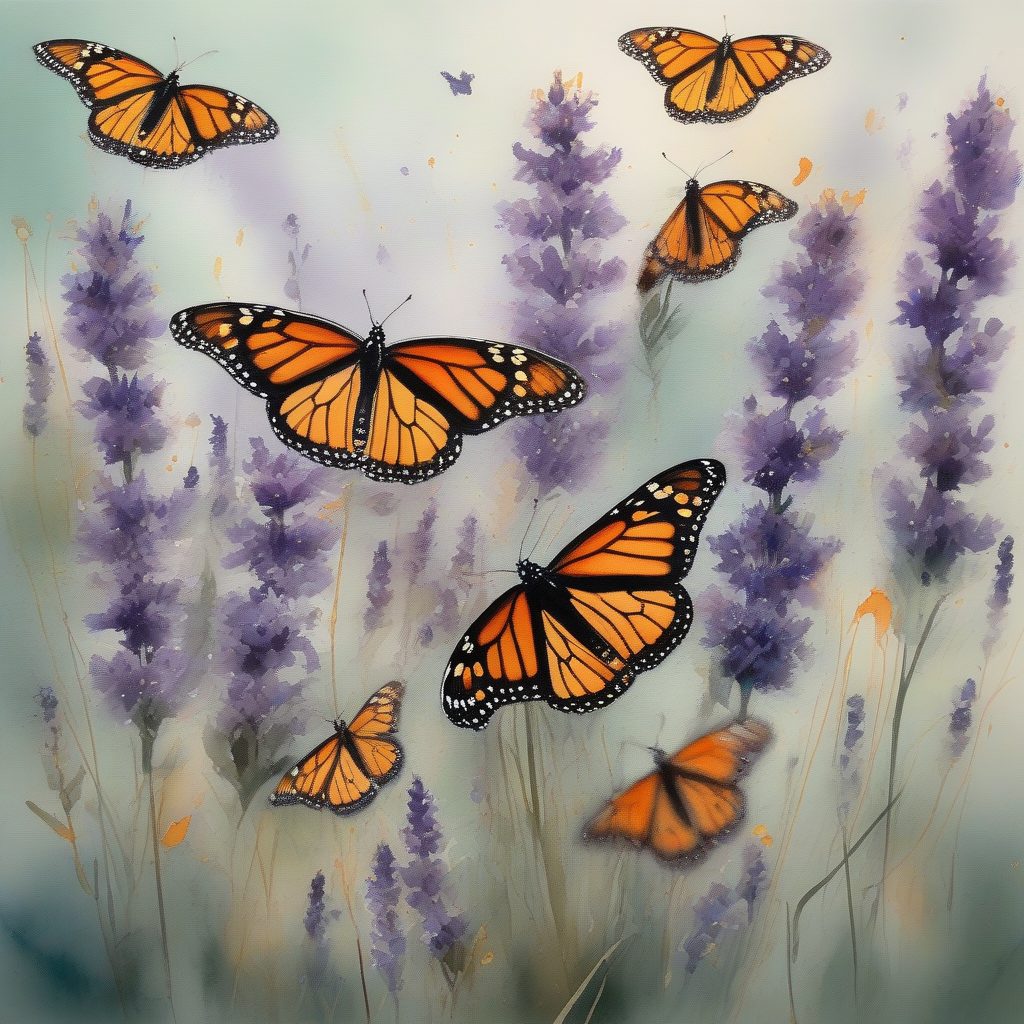 飞舞的帝王蝶：高透明度分层的自然水彩插画