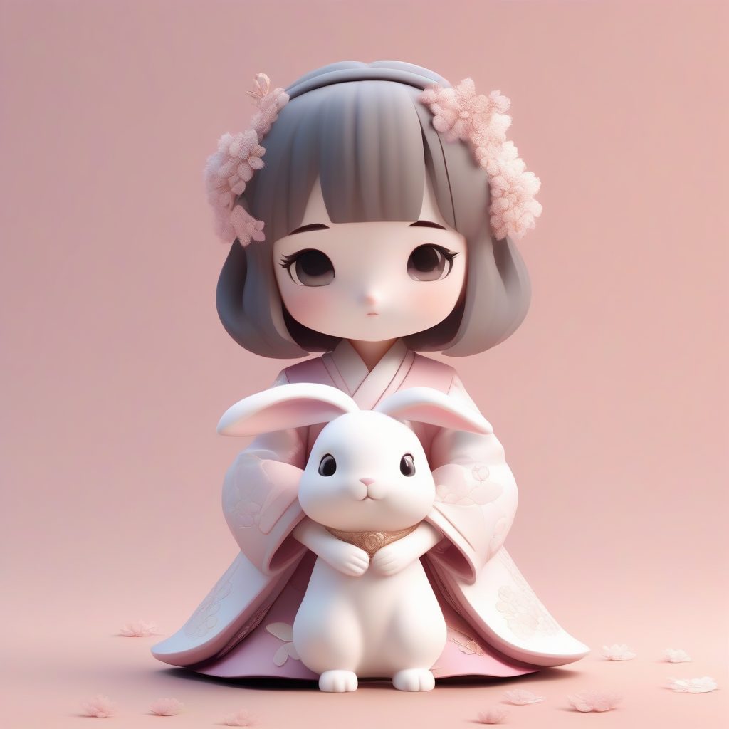 粉白柔光：立体感十足的抱兔汉服Chibi手办站立照