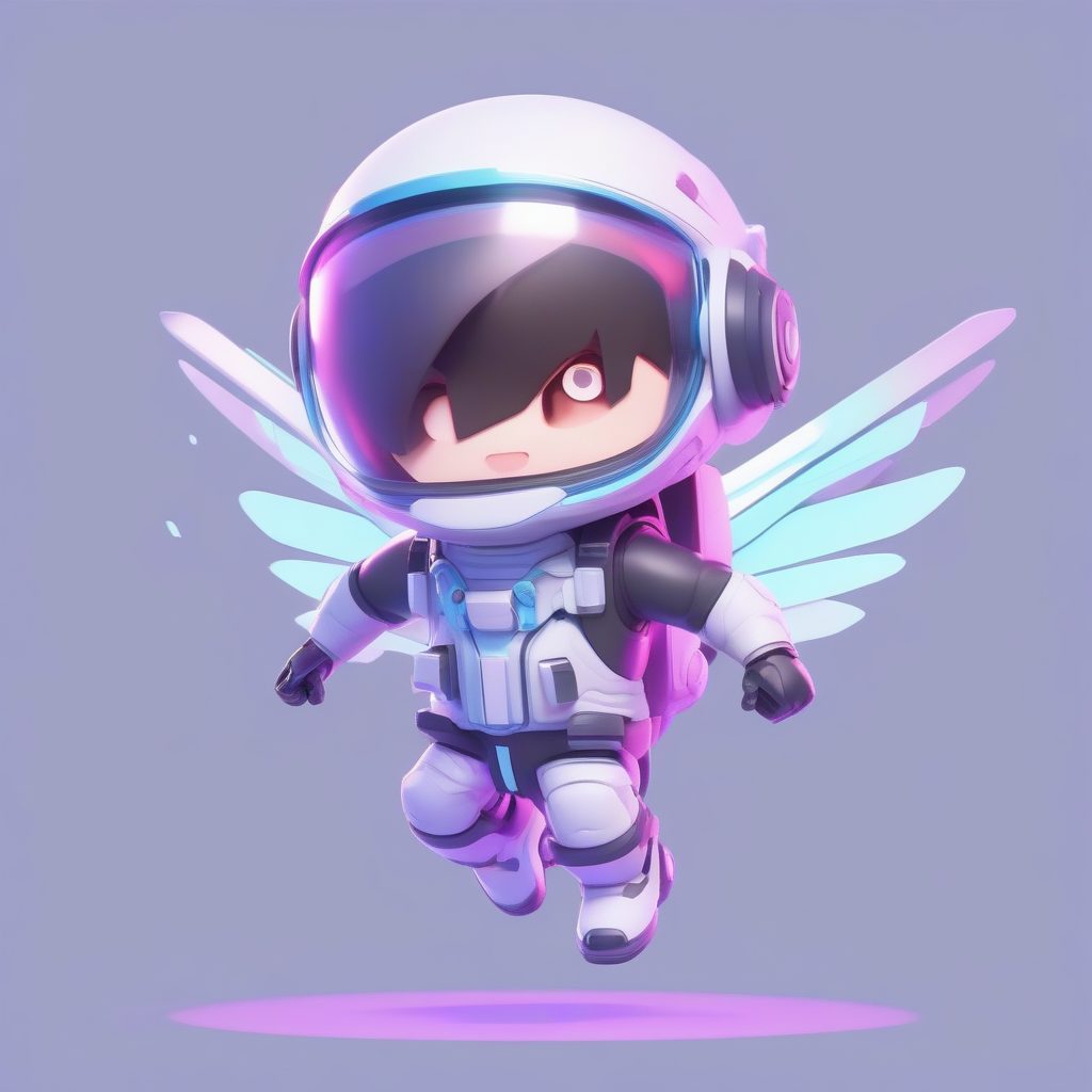 粉彩光泽：飞行动作的迷你喷气背包机甲少年 8K图