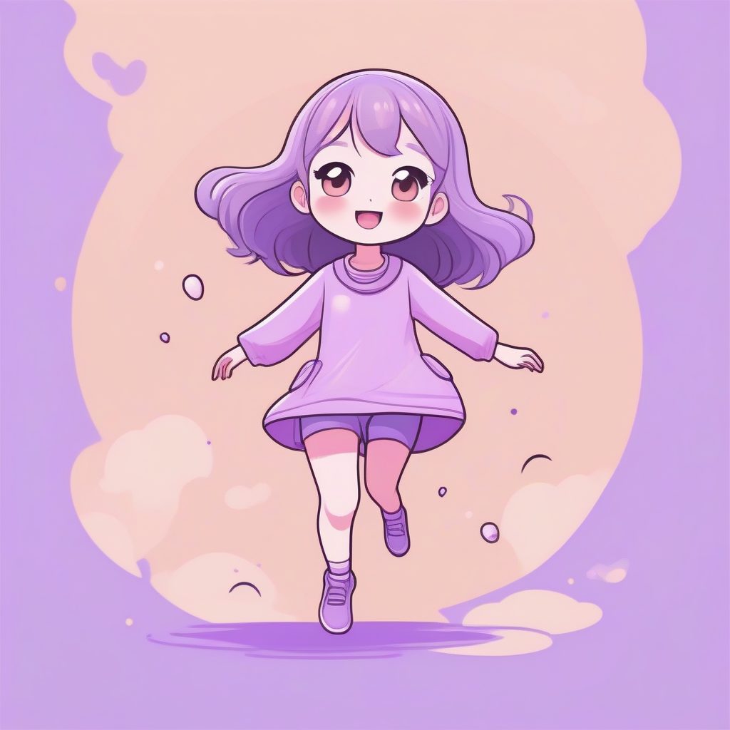 粉彩涂鸦风：夸张快乐Q版女孩全身像