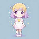 粉蓝星辰梦:Q版女孩手持星星插画,可爱圆形线条设计 6 fen lan xing chen meng q ban nyu hai shou chi xing xing cha hua ke ai yuan xing xian tiao she ji