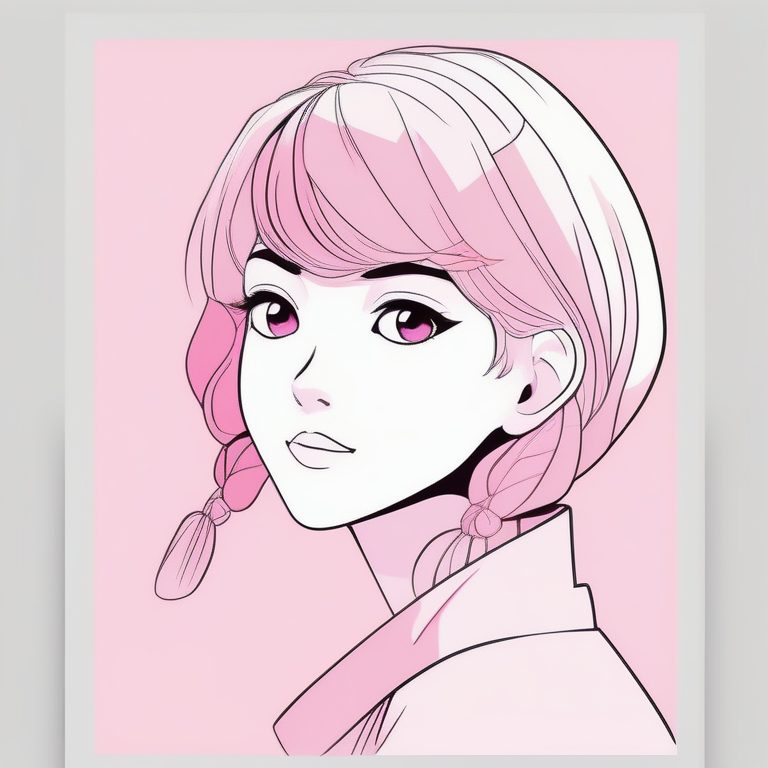 粉色纯色背景下的极简少女肖像