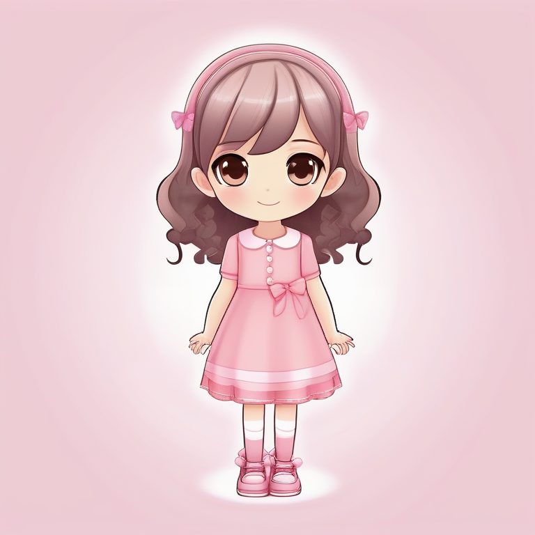 粉色纯色极简卡哇伊Q版少女全身照