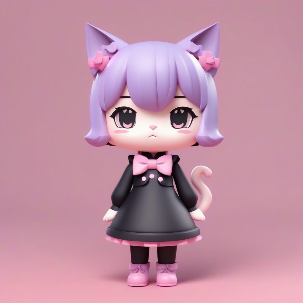 粉色猫耳娘：嘟嘴撒娇表情，C4D粘土风Q版女仆全身像