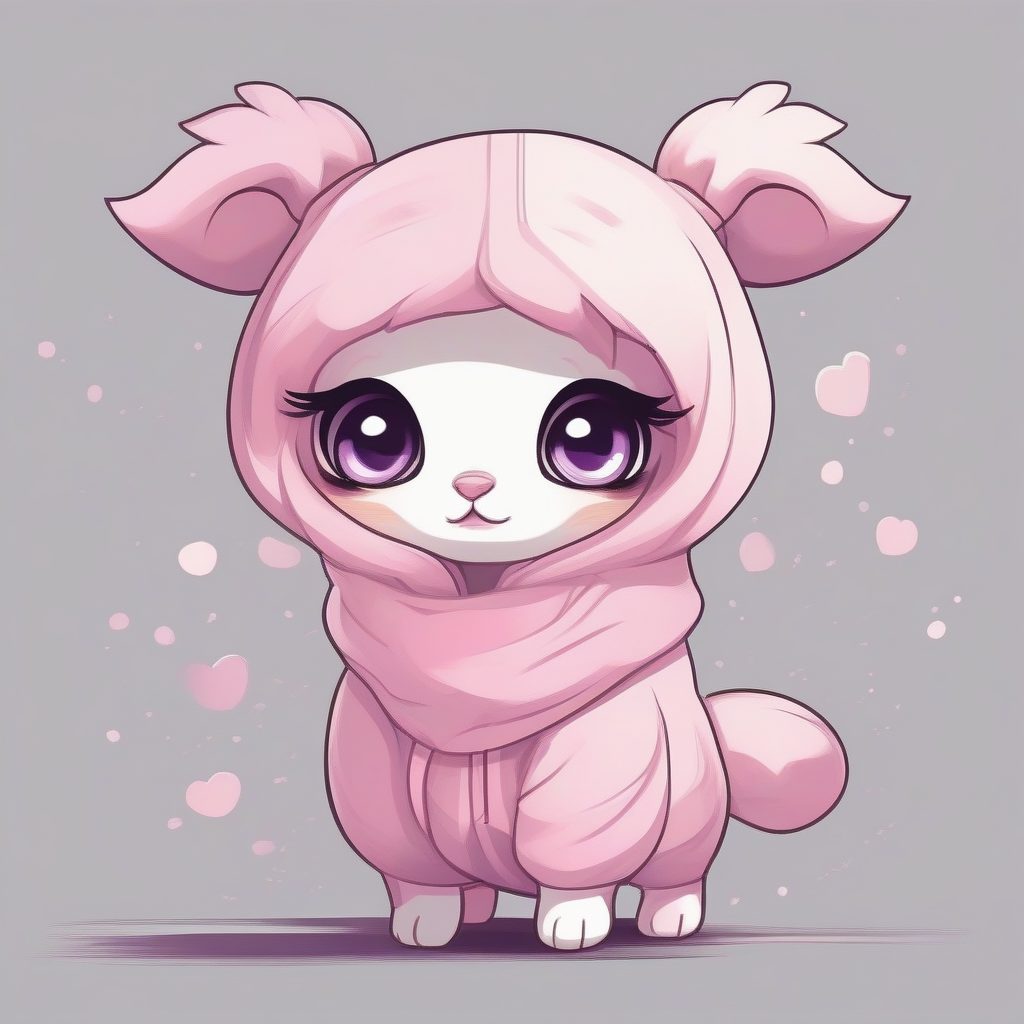 粉紫柔和系：生气跺脚的Q版嘟嘴女孩全身像