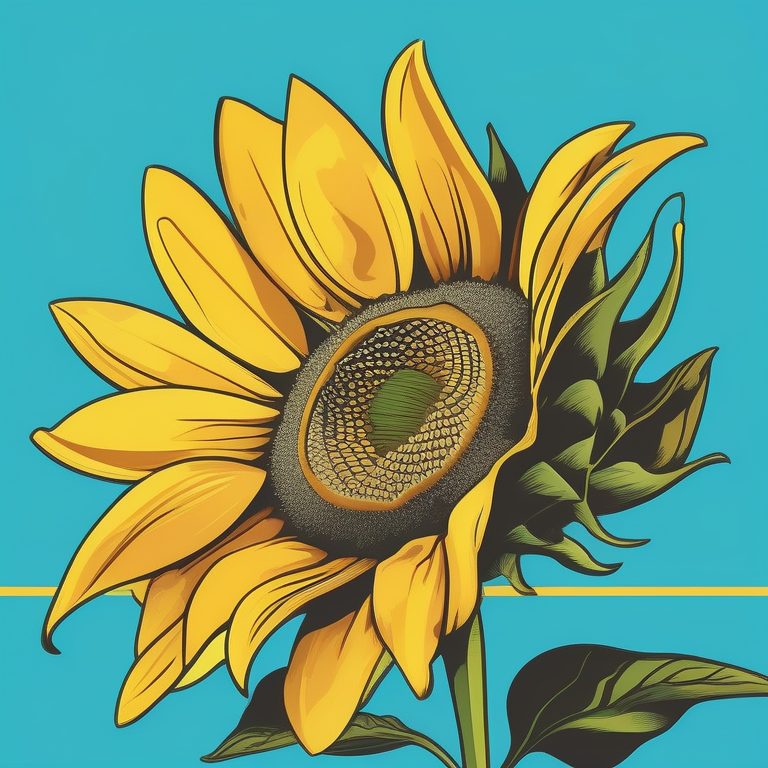 风格化极简主义-单枝向日葵-纯蓝背景