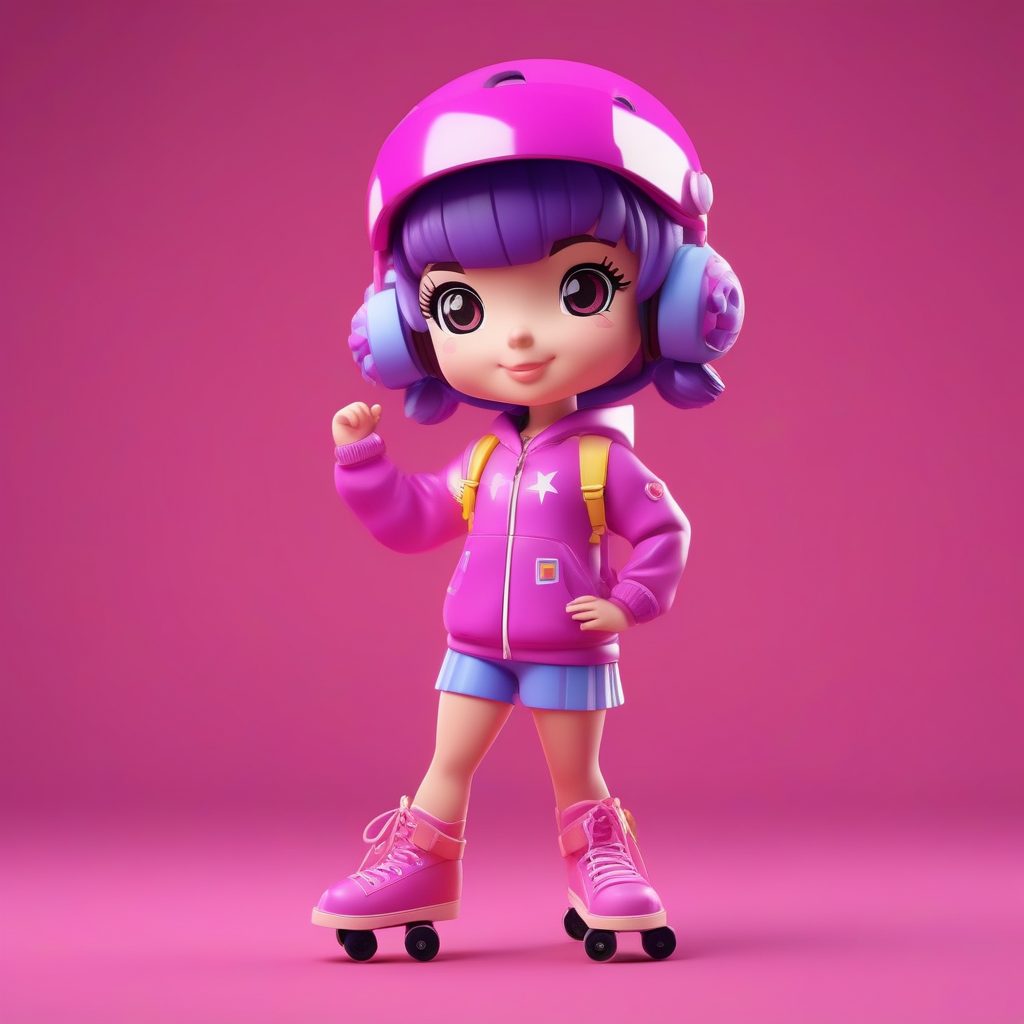 复古80年代滑冰女孩：高饱和度3D Q版角色AI提示词及渲染教程