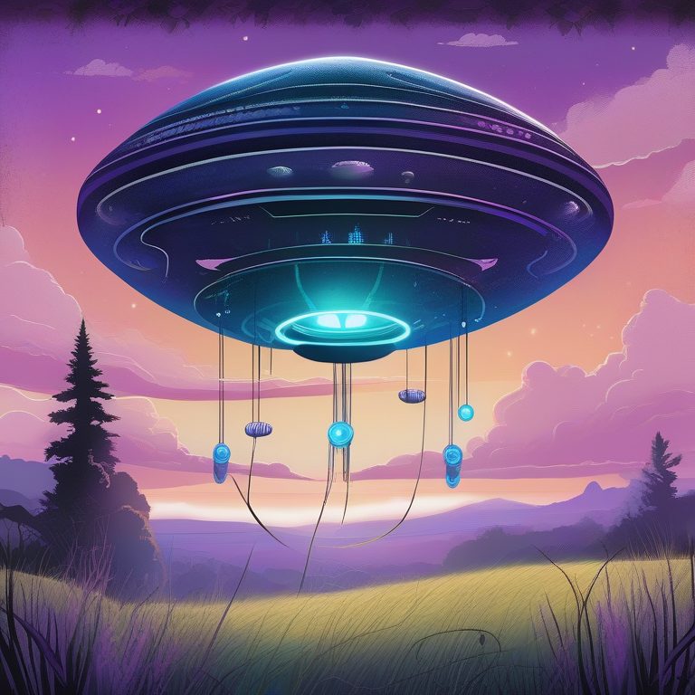 复古插画质感的奇异飞行物体