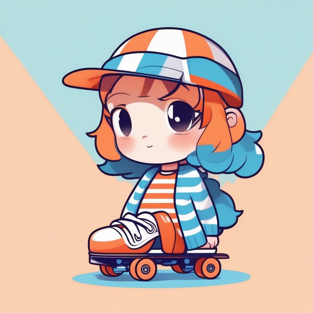 复古旱冰Q版女孩：80年代运动风与低饱和橙