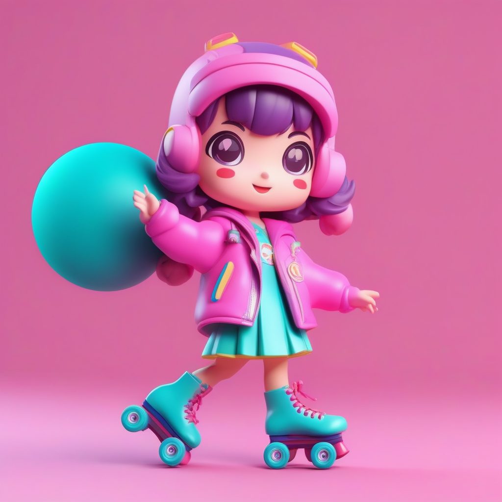 复古旱冰鞋极简Q版女孩粘土玩具潮流艺术