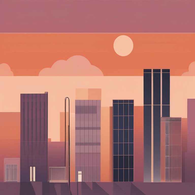 复古极简插画城市黄昏景色