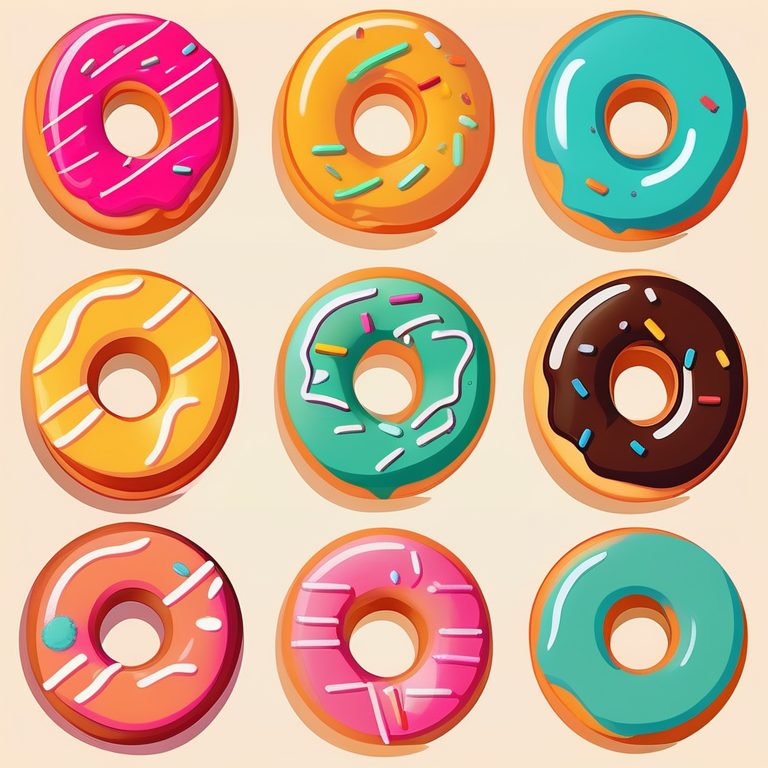 复古极简插画风的彩色甜甜圈