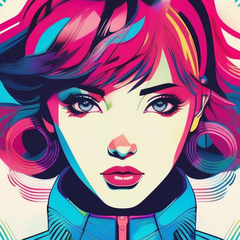 复古流行艺术动漫女孩肖像