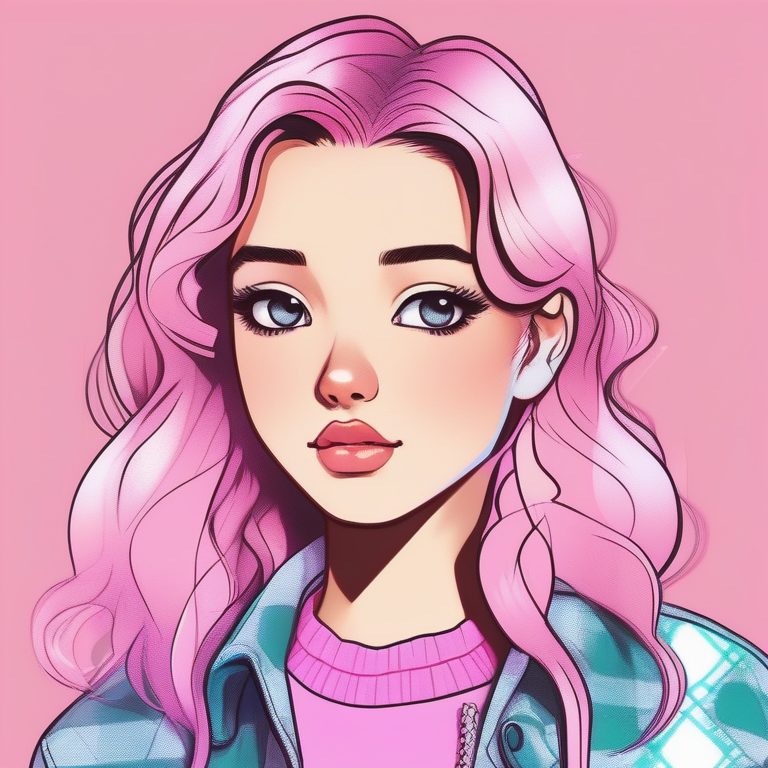 复古流行艺术风格的胶片女孩动漫肖像