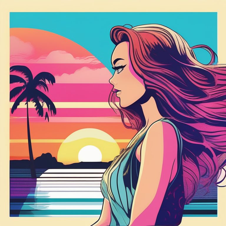 复古流行艺术风格海边少女