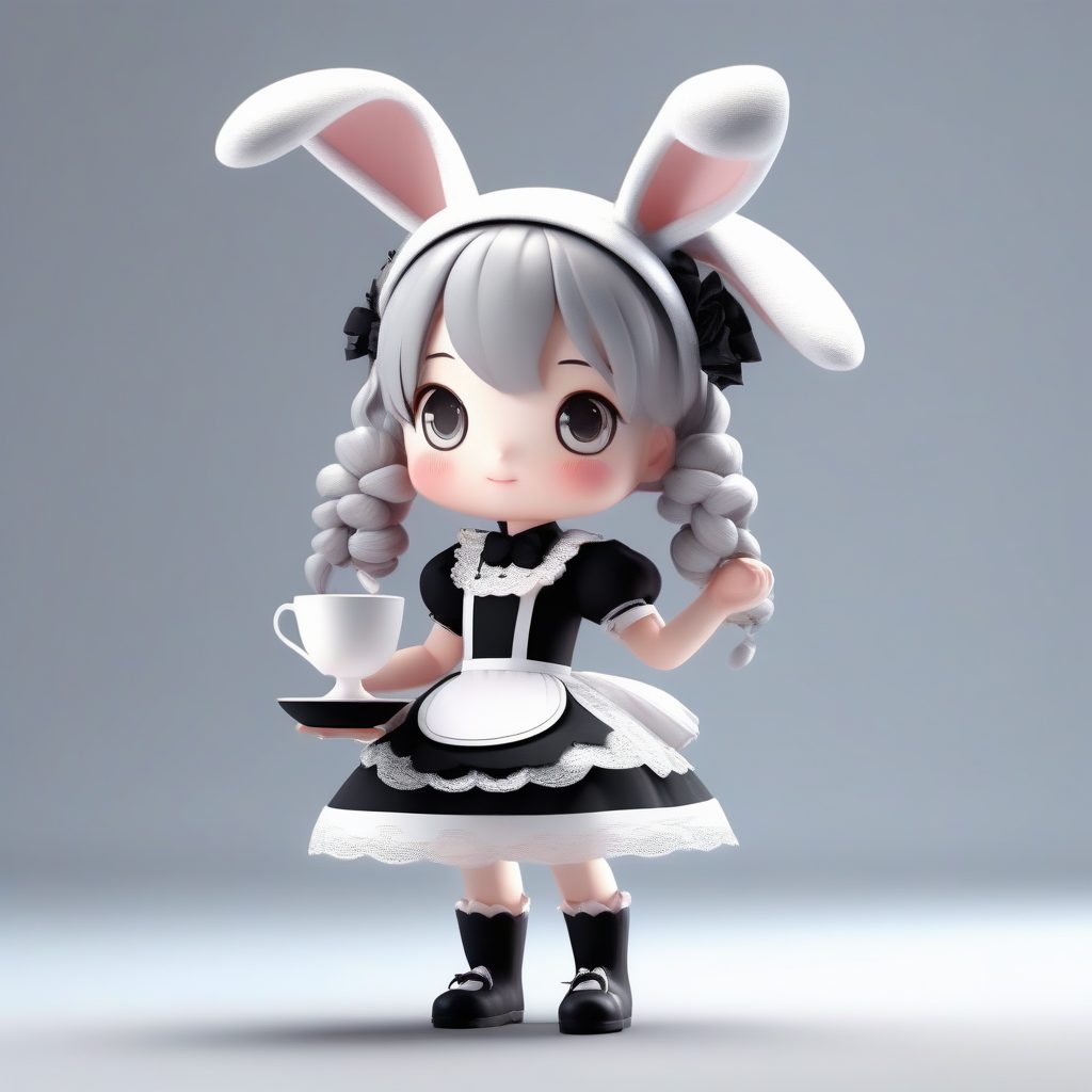 复古女仆兔女郎3D模型生成:Pop Mart风格与柔和光影提示词