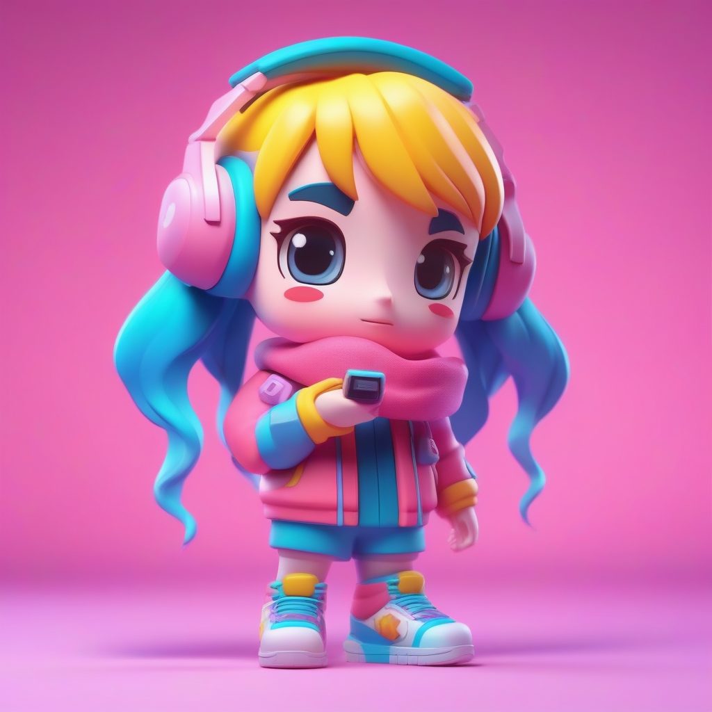 复古Q版游戏玩家：C4D光线追踪盲盒高对比配色提示词