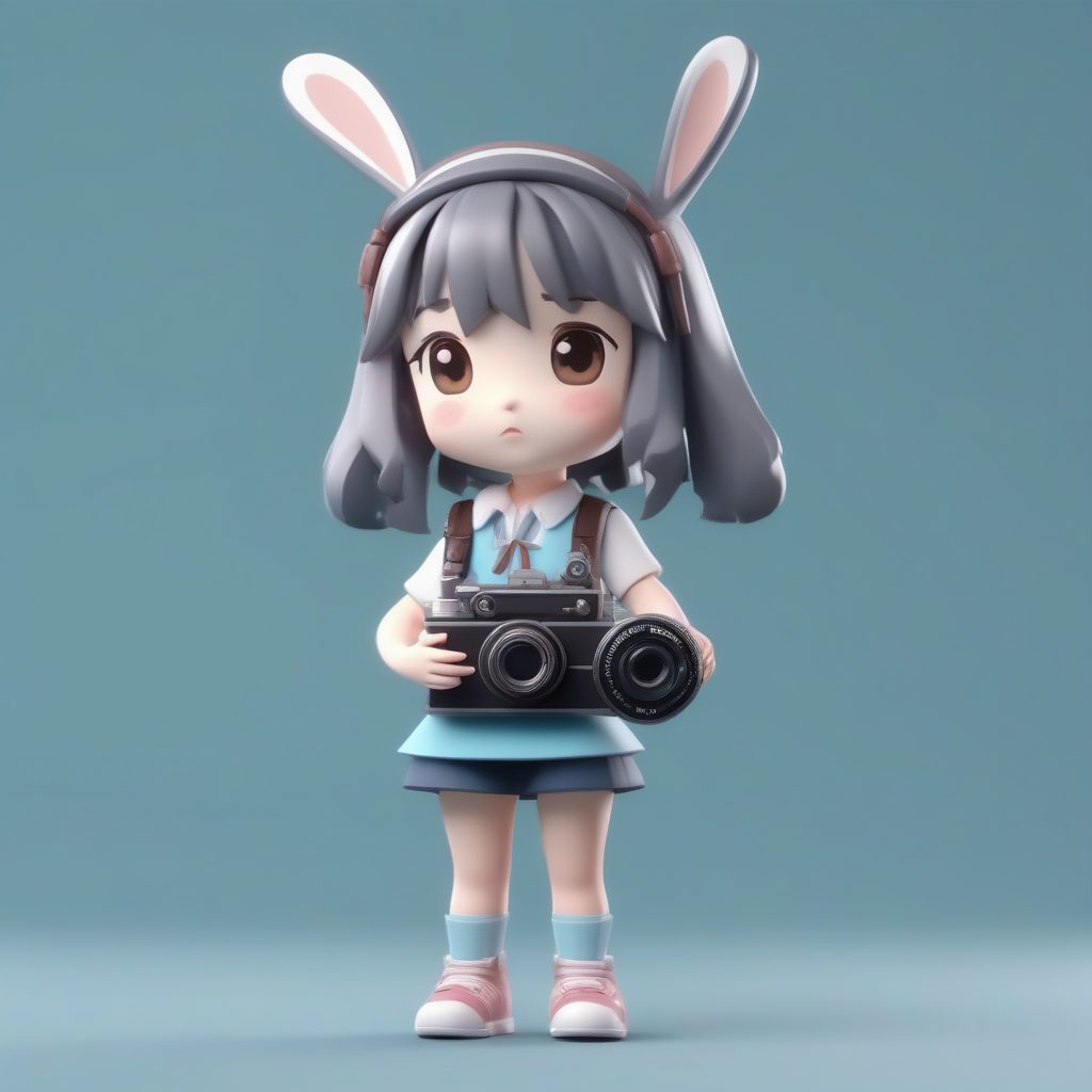 复古摄影师：通过相机取景框偷看的Q版兔耳娘