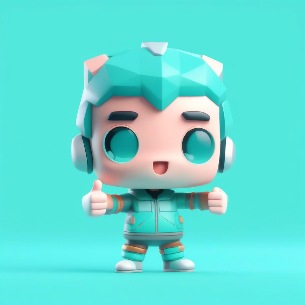 复古游戏手柄Q版:几何造型高抛光3D手办,霓虹青背景提示词 7 复古游戏手柄Q版:几何造型高抛光3D手办,霓虹青背景提示词