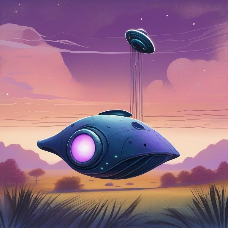 复古质感魅力风格下的神秘飞行器与旷野