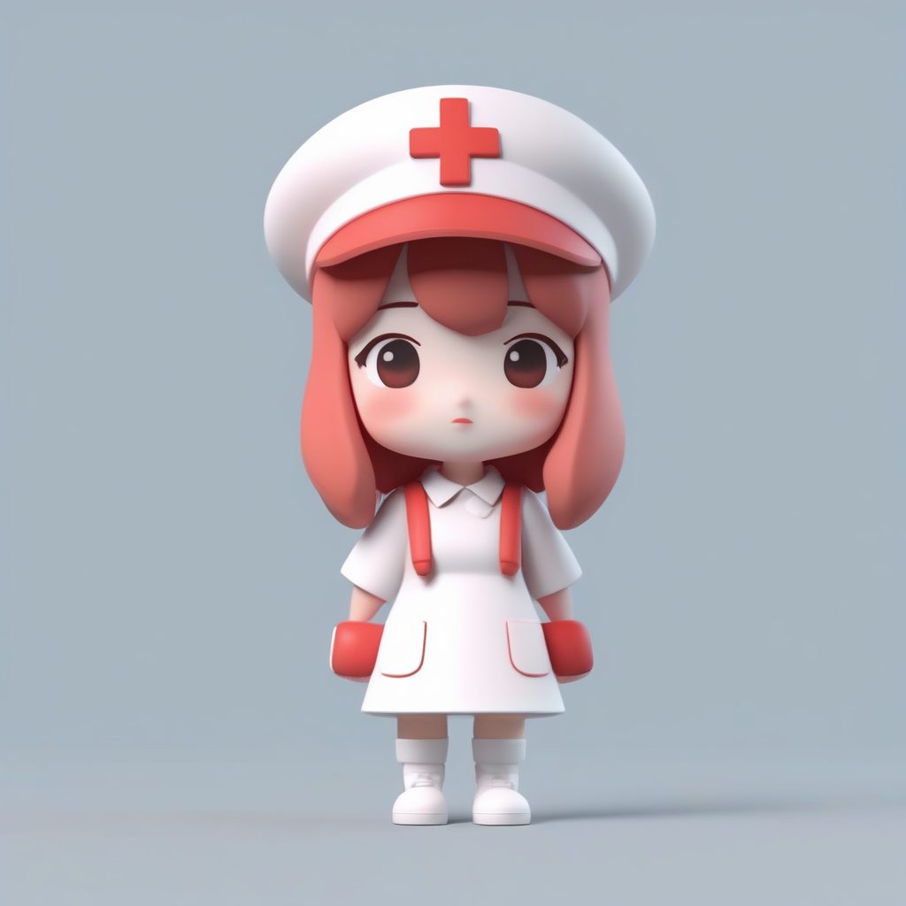 复古自信Q版护士:红十字帽与长筒袜,纯鲑鱼色背景图 1 复古自信Q版护士:红十字帽与长筒袜,纯鲑鱼色背景图