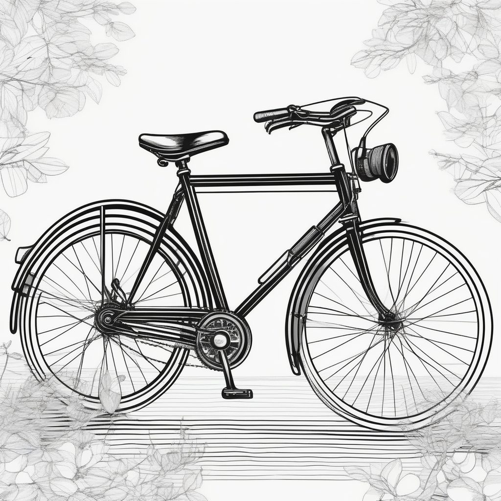 复古自行车单线插画：黑白工业风格矢量图